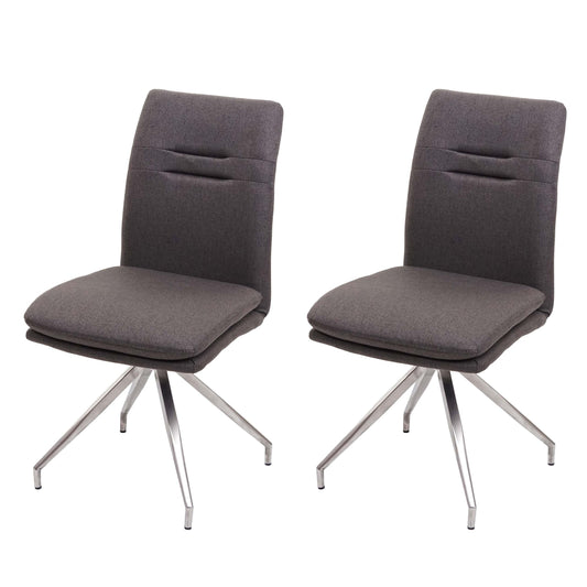 Cosmo Casa - Set van 2 Eetkamerstoelen - Fauteuil - Textiel & Roestvrij staal - Grijsbruin