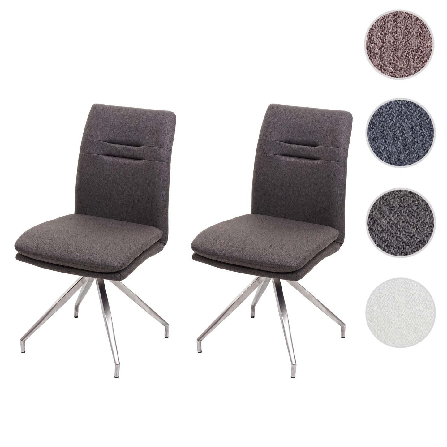 Cosmo Casa - Set van 2 Eetkamerstoelen - Fauteuil - Textiel & Roestvrij staal - Grijsbruin