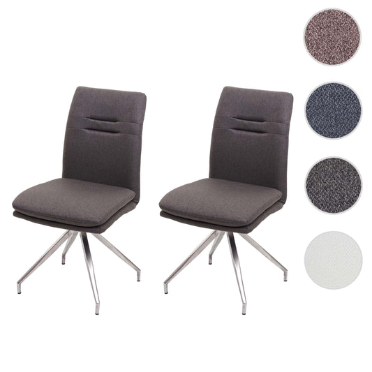 Cosmo Casa - Set van 2 Eetkamerstoelen - Fauteuil - Textiel & Roestvrij staal - Grijsbruin
