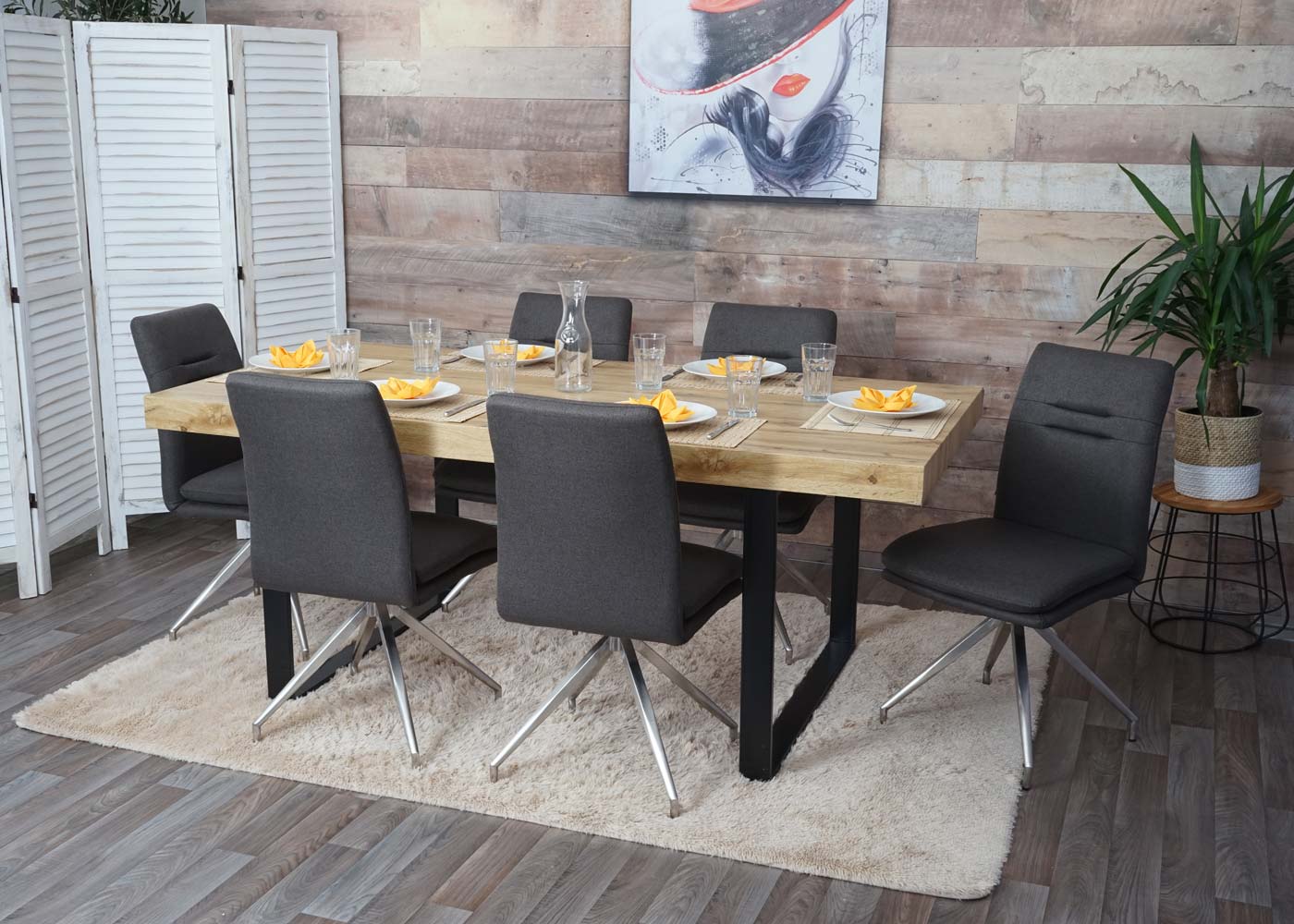 Cosmo Casa - Set van 2 Eetkamerstoelen - Fauteuil - Textiel & Roestvrij staal - Grijsbruin