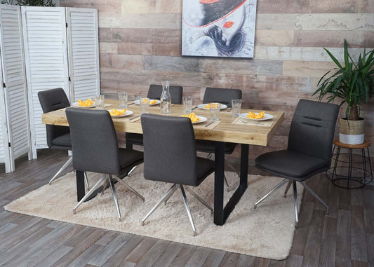 Cosmo Casa - Set van 2 Eetkamerstoelen - Fauteuil - Textiel & Roestvrij staal - Grijsbruin