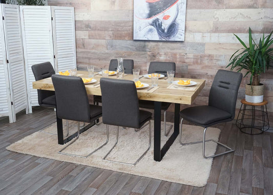 Cosmo Casa - Eetkamerstoel - Cantilever - Textiel & Roestvrij staal - Grijsbruin