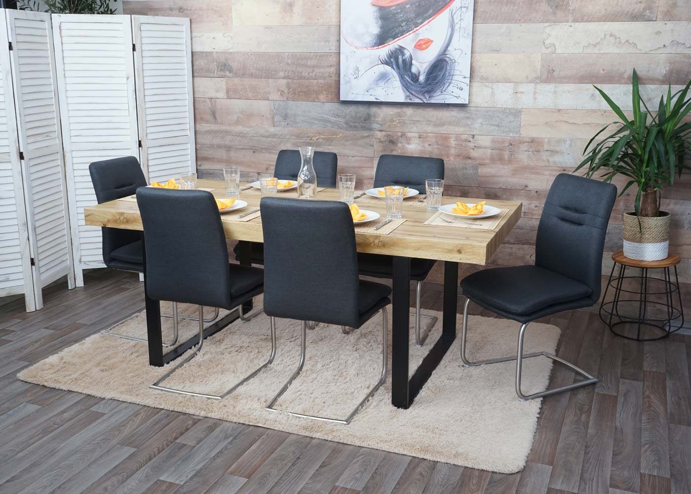 Cosmo Casa - Set van 2 Eetkamerstoelen - Cantilever - Textiel & Roestvrij staal - Donkergrijs