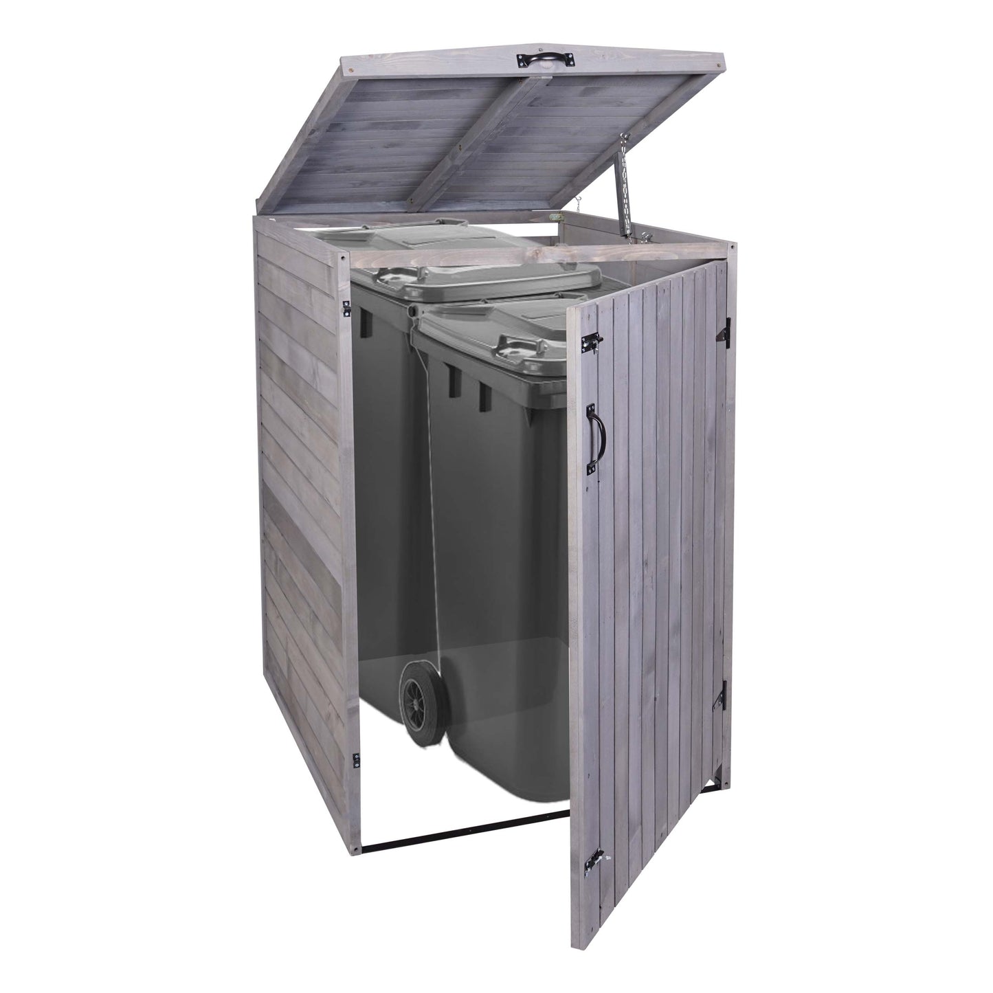 Cosmo Casa - Afvalbakdeksel XL - Voor 1-2 bakken - MVG hout - Antracietgrijs - 126x80x98cm