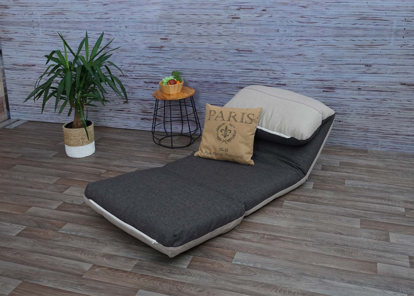 Cosmo Casa - Slaapfauteuil - Opklapbaar design - Stof/textiel - Donkergrijs-lichtgrijs