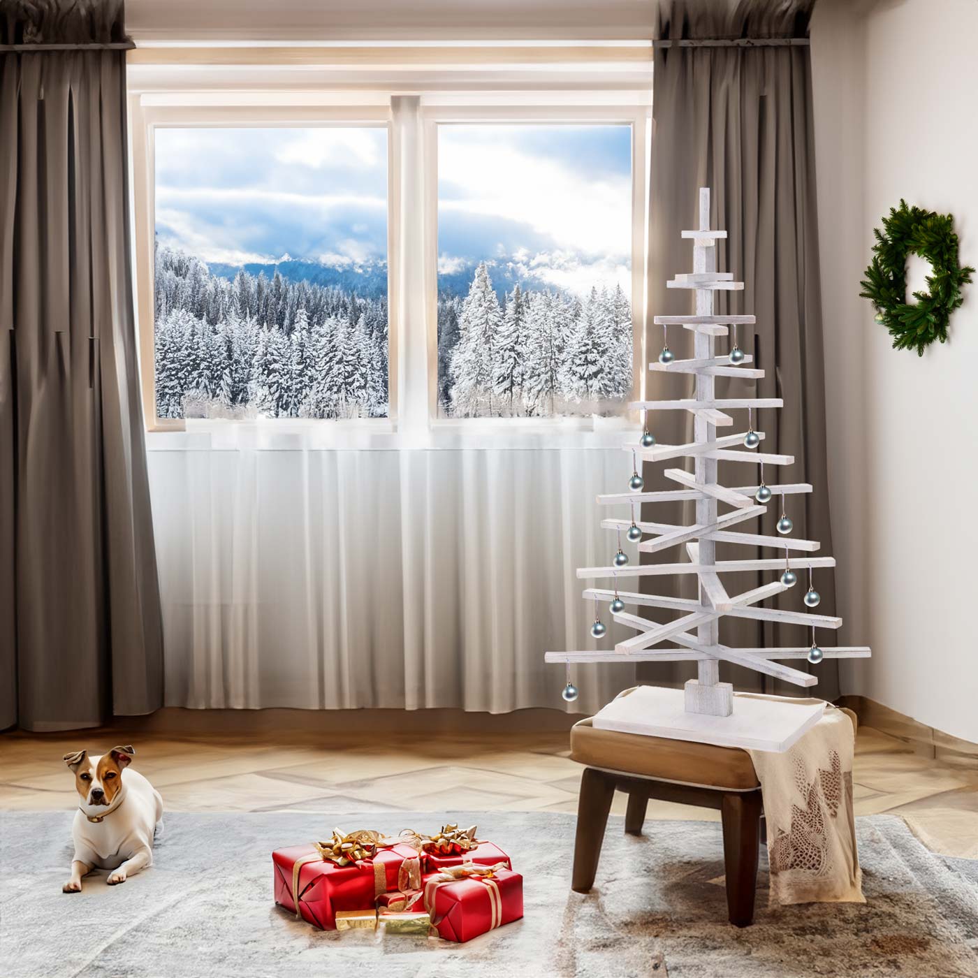 Cosmo Casa - Decoratieve kerstboom - Shabby - Hout - Naturel - 130×82×82 cm