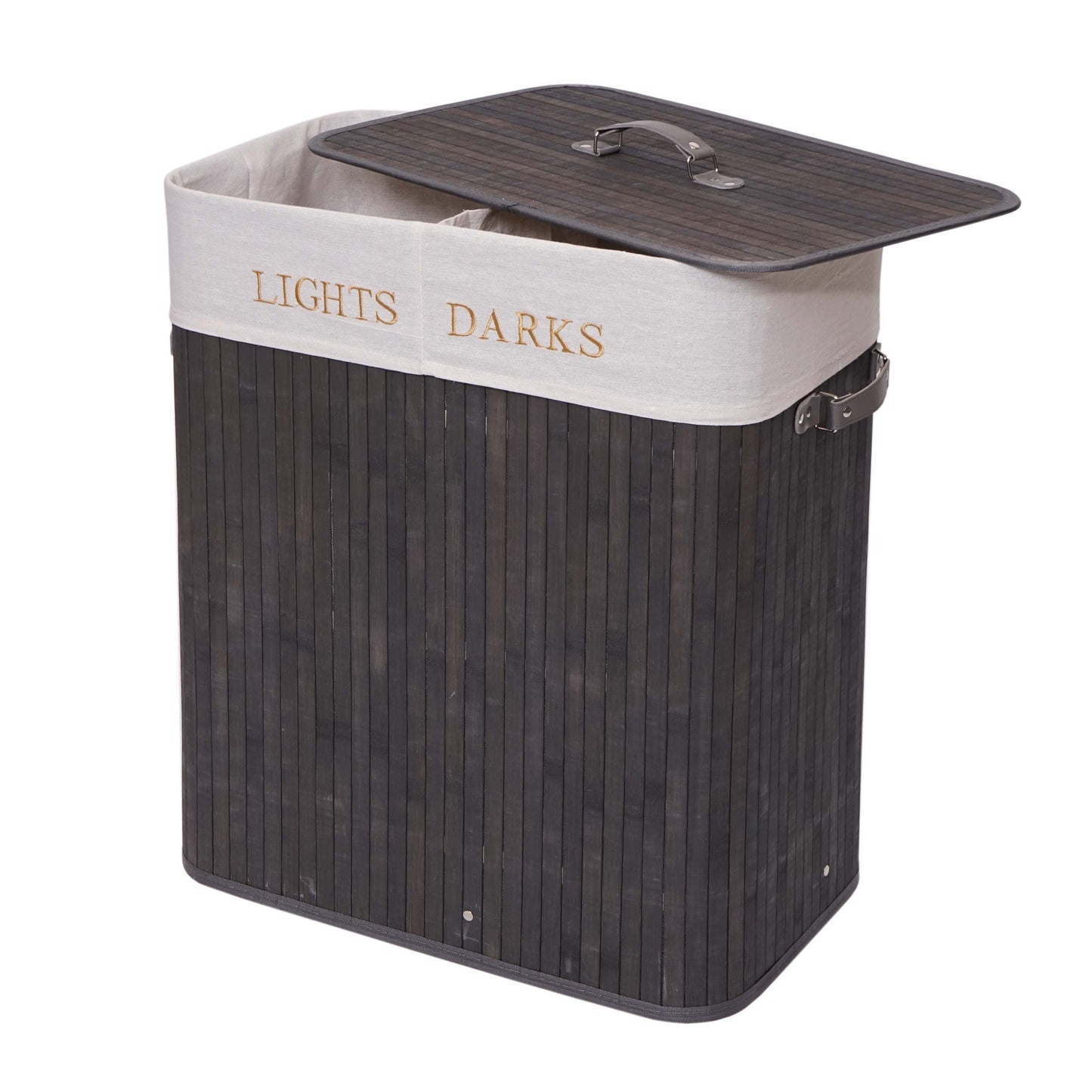 Cosmo Casa - Wasmand - 2 compartimenten - Bamboe - Donkergrijs - 63×55×34 cm