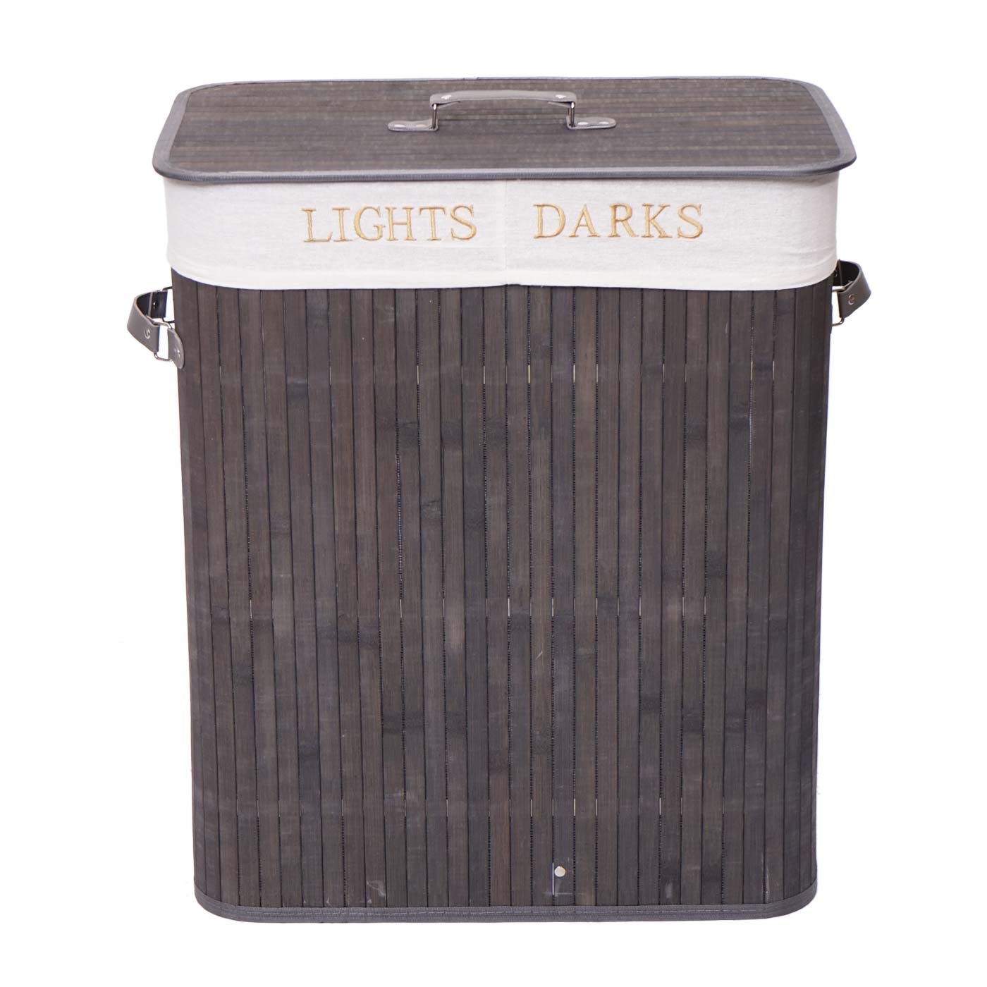 Cosmo Casa - Wasmand - 2 compartimenten - Bamboe - Donkergrijs - 63×55×34 cm