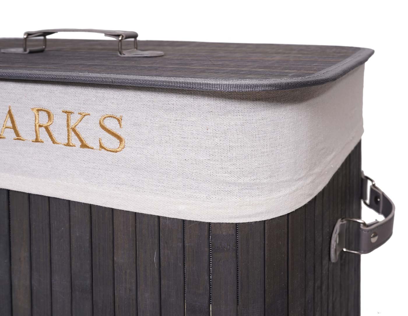 Cosmo Casa - Wasmand - 2 compartimenten - Bamboe - Donkergrijs - 63×55×34 cm