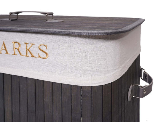 Cosmo Casa - Wasmand - 2 compartimenten - Bamboe - Donkergrijs - 63×55×34 cm