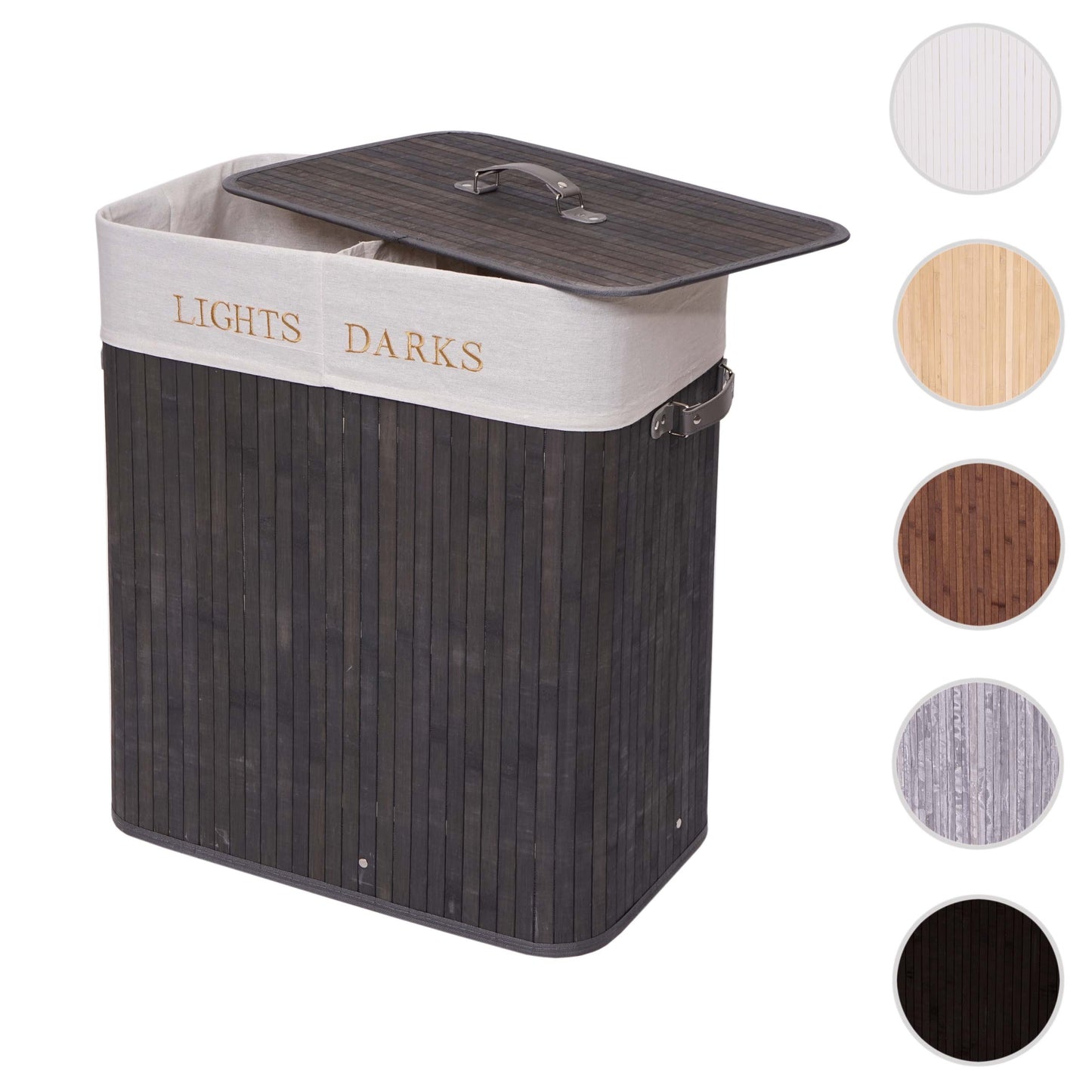 Cosmo Casa - Wasmand - 2 compartimenten - Bamboe - Donkergrijs - 63×55×34 cm