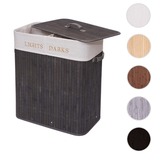 Cosmo Casa - Wasmand - 2 compartimenten - Bamboe - Donkergrijs - 63×55×34 cm