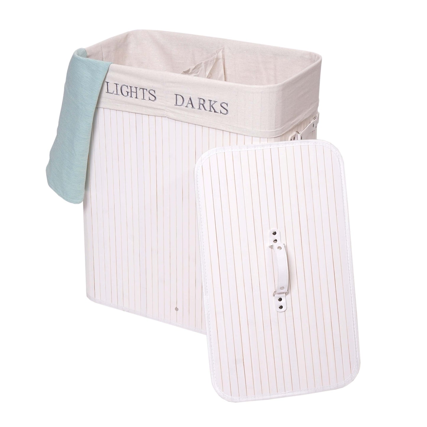 Cosmo Casa - Wasmand - 2 compartimenten - Bamboe - Wit - 63×55×34 cm