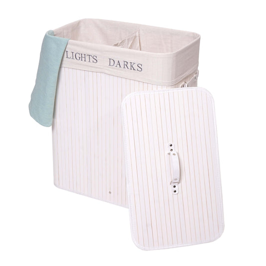 Cosmo Casa - Wasmand - 2 compartimenten - Bamboe - Wit - 63×55×34 cm