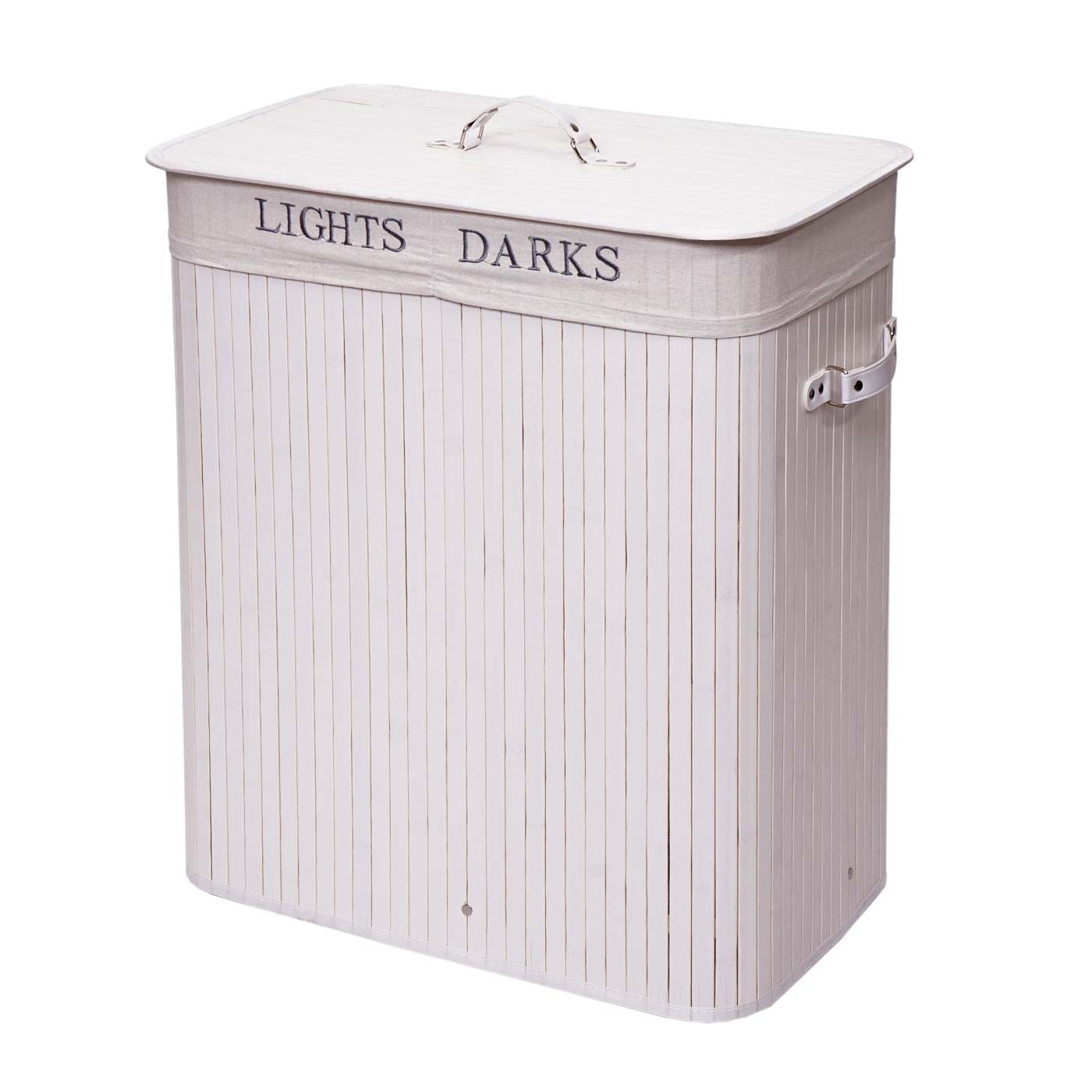 Cosmo Casa - Wasmand - 2 compartimenten - Bamboe - Wit - 63×55×34 cm