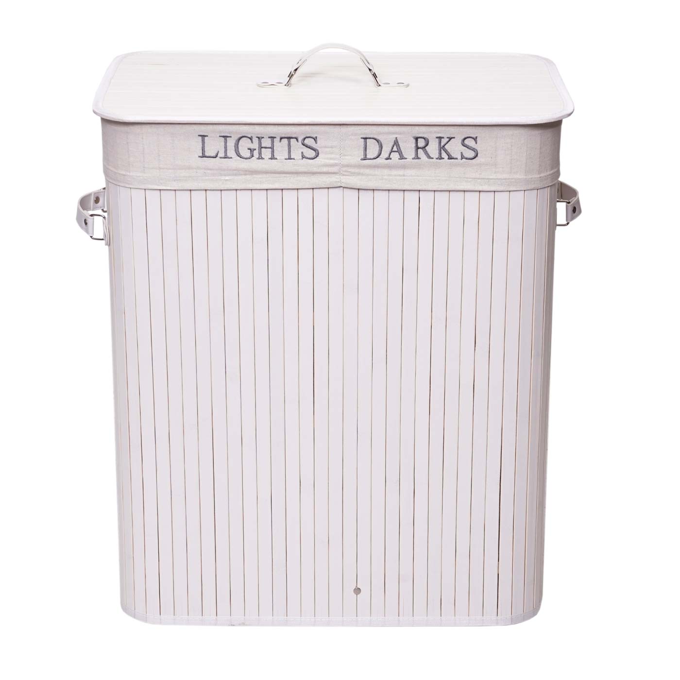 Cosmo Casa - Wasmand - 2 compartimenten - Bamboe - Wit - 63×55×34 cm