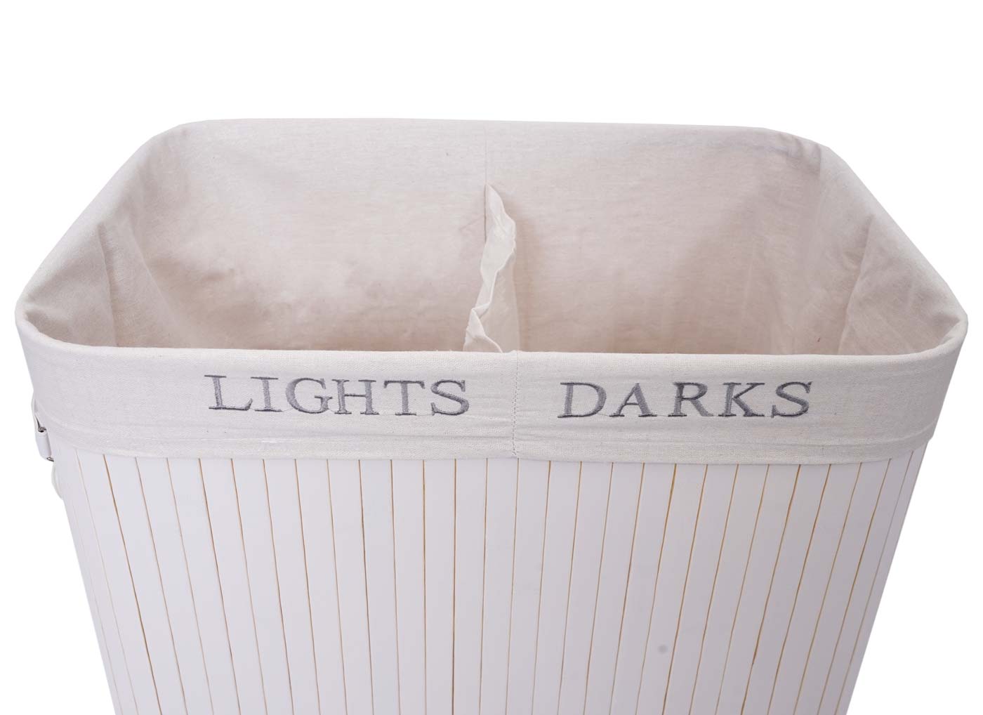 Cosmo Casa - Wasmand - 2 compartimenten - Bamboe - Wit - 63×55×34 cm