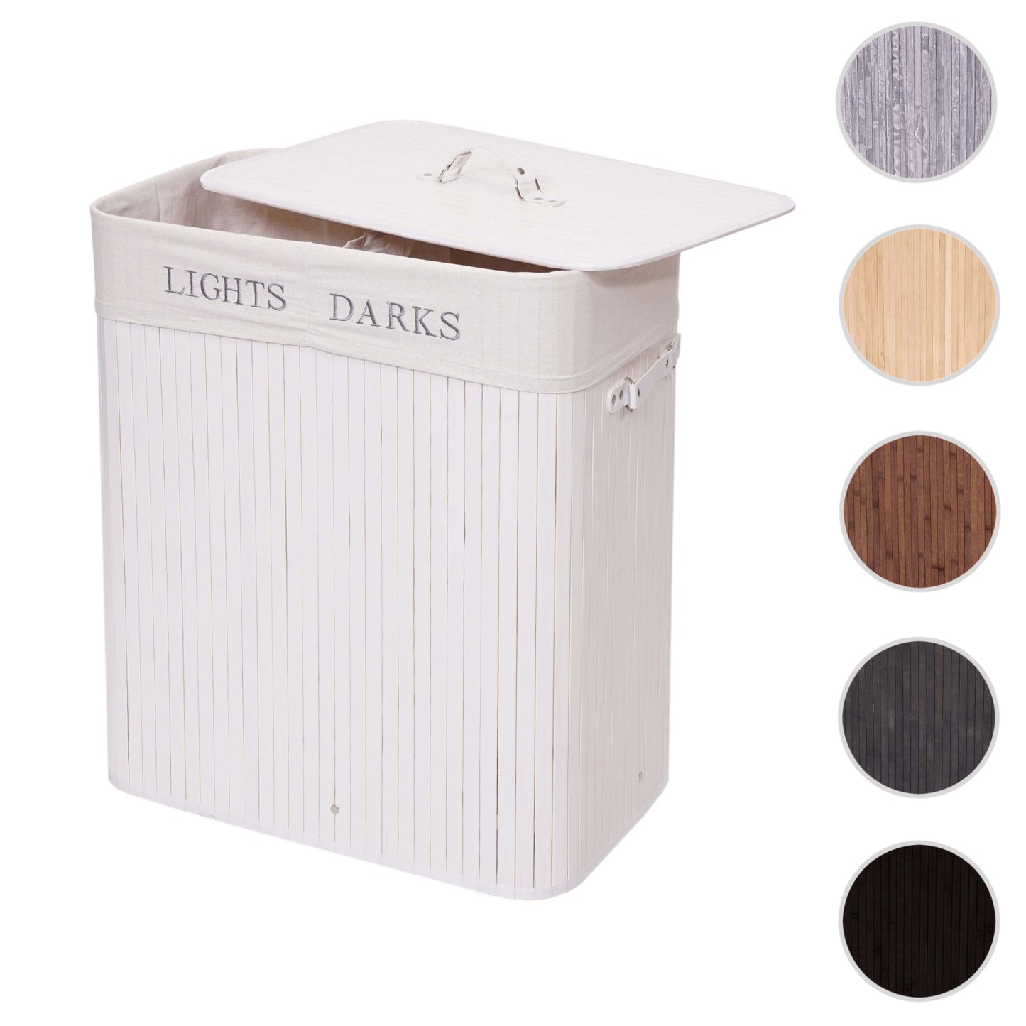 Cosmo Casa - Wasmand - 2 compartimenten - Bamboe - Wit - 63×55×34 cm