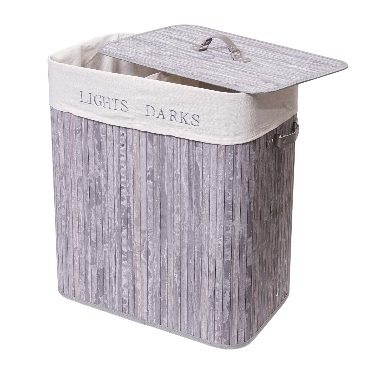 Cosmo Casa - Wasmand - 2 compartimenten - Bamboe - Grijsblauw - 63×55×34 cm