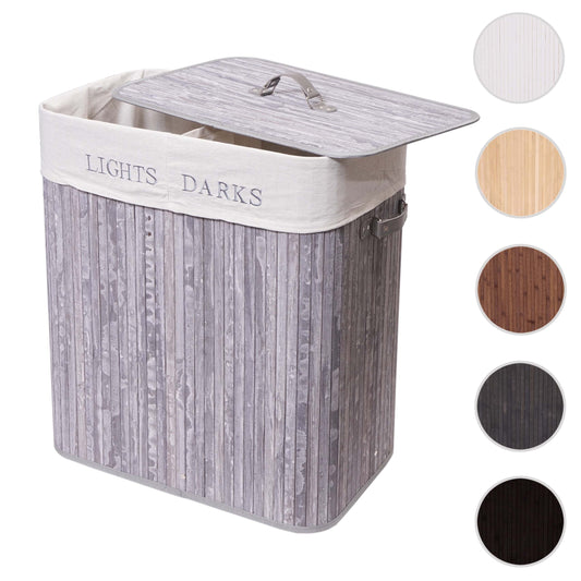 Cosmo Casa - Wasmand - 2 compartimenten - Bamboe - Grijsblauw - 63×55×34 cm