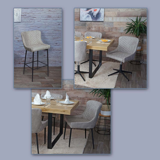 Cosmo Casa - Eetkamerstoelen set van 2 - Vintage stijl - Metaal - Grijs