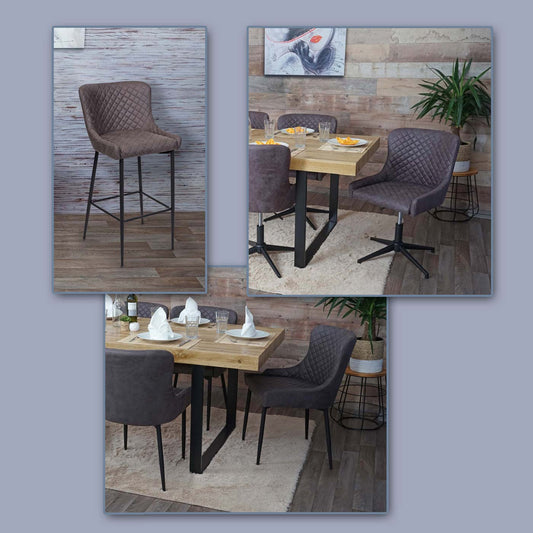 Cosmo Casa - Eetkamerstoelen set van 2 - Vintage stijl - Metaal - Donkergrijs