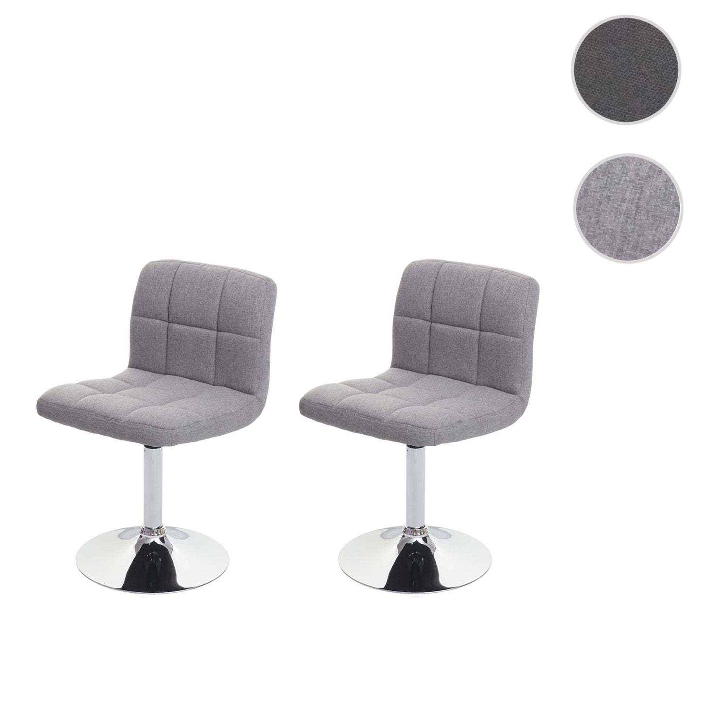 Cosmo Casa - Set van 2 eetkamerstoelen Kavala - Draaiende keukenstoel - Stof textiel - Lichtgrijs - Chroom