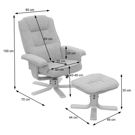 Cosmo Casa - Relaxfauteuil - TV-Stoel met Voetenbank - Stof - Lichtgrijs