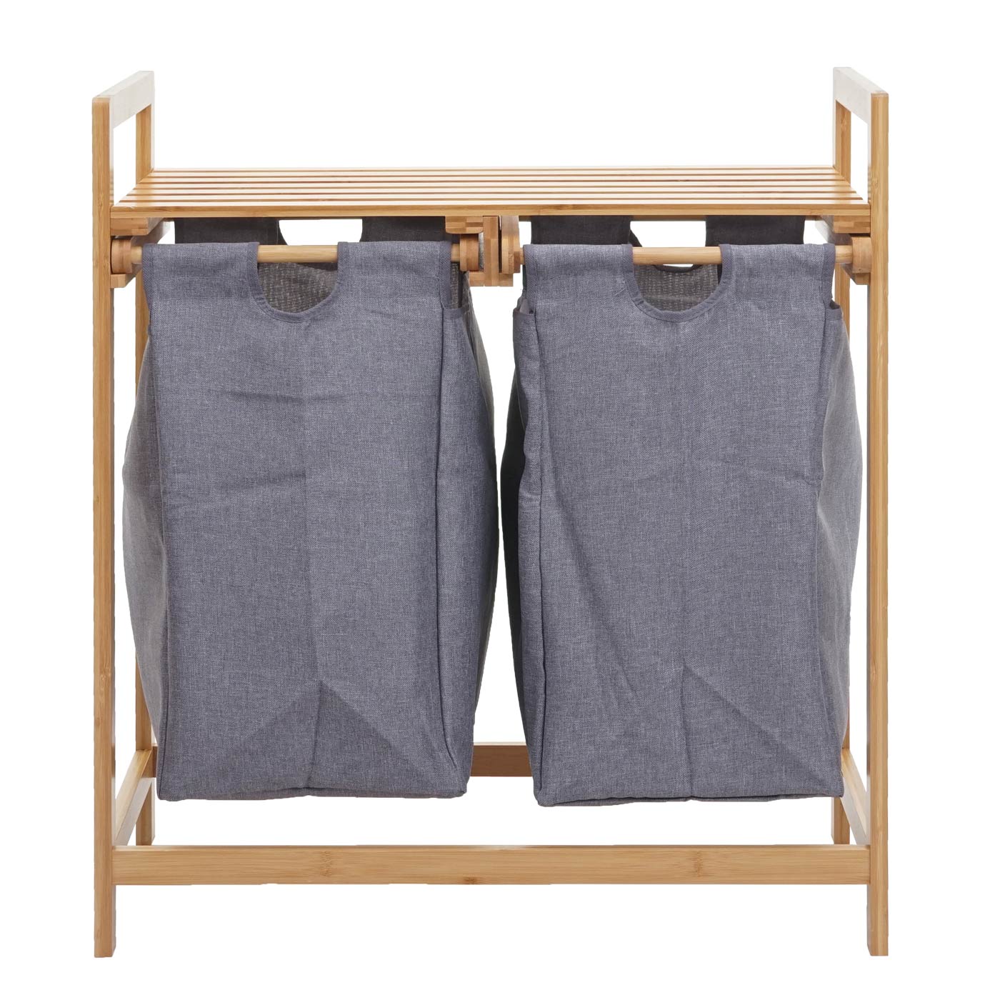 Cosmo Casa - Wasmand - 2 compartimenten - Bamboe - Donkergrijs - 70l 74x64x33cm