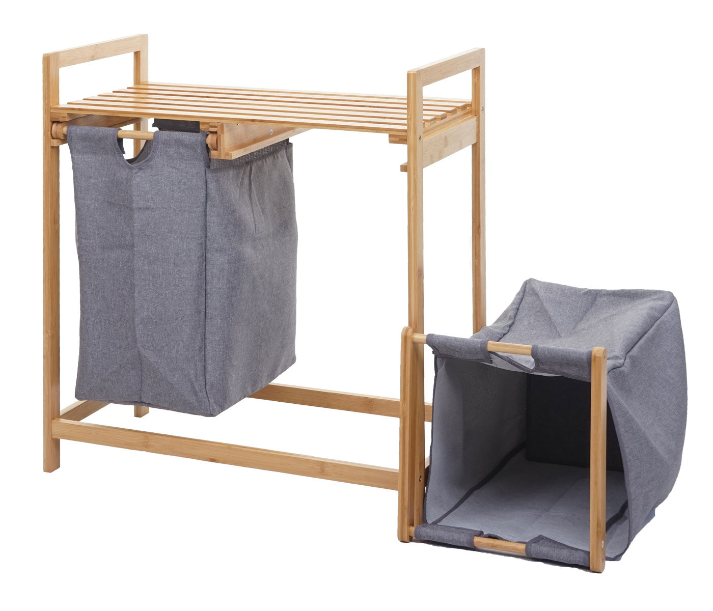 Cosmo Casa - Wasmand - 2 compartimenten - Bamboe - Donkergrijs - 70l 74x64x33cm