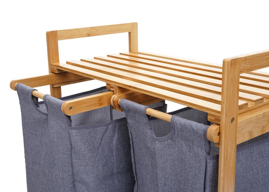 Cosmo Casa - Wasmand - 2 compartimenten - Bamboe - Donkergrijs - 70l 74x64x33cm