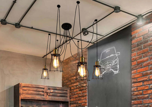 Cosmo Casa - Hanglamp - 5 lampenkappen - Metaal - Zwart - Kooikap