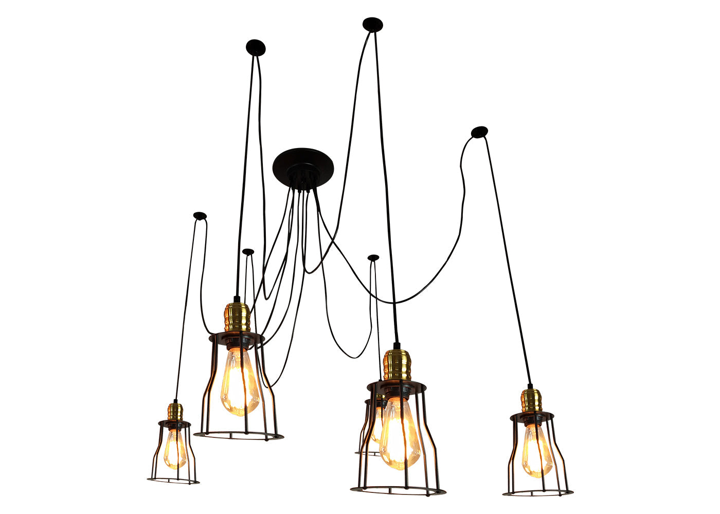 Cosmo Casa - Hanglamp - 5 lampenkappen - Metaal - Zwart - Kooikap