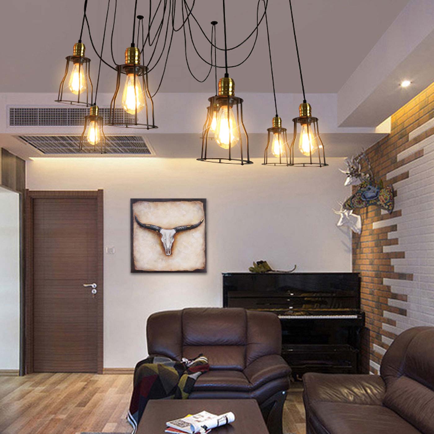 Cosmo Casa - Hanglamp - 7 lampenkappen - Metaal - Zwart - Kooikap