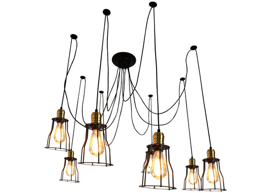 Cosmo Casa - Hanglamp - 7 lampenkappen - Metaal - Zwart - Kooikap