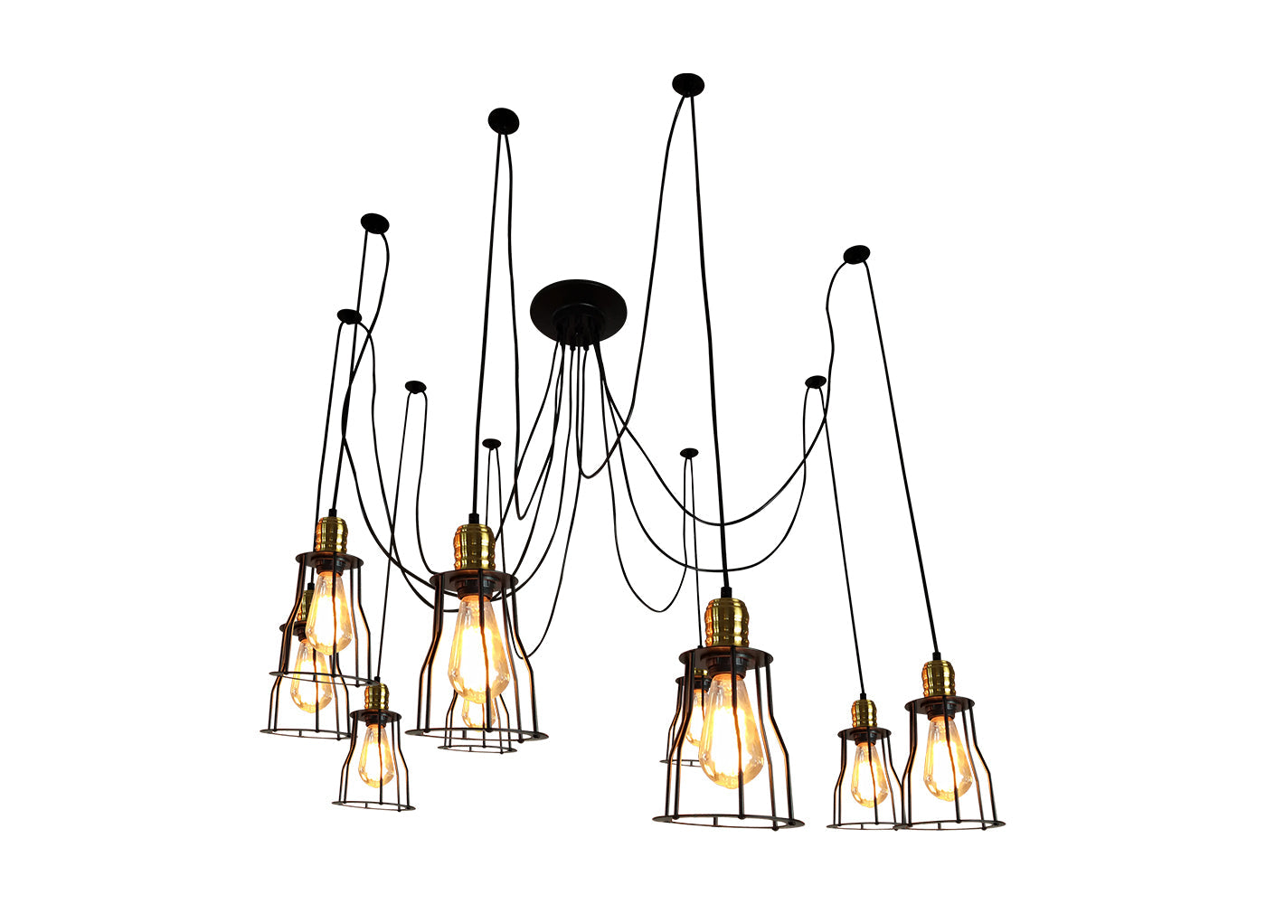 Cosmo Casa - Hanglamp - 9 lampenkappen - Metaal - Zwart - Kooikap