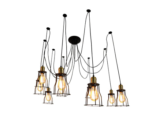 Cosmo Casa - Hanglamp - 9 lampenkappen - Metaal - Zwart - Kooikap