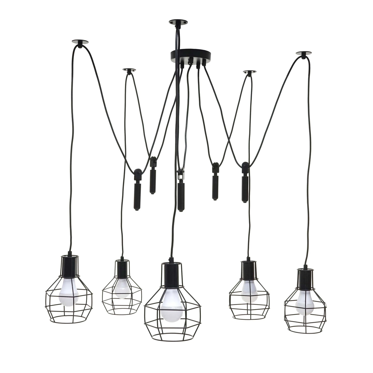 Cosmo Casa - Hanglamp - 5 lampenkappen - Metaal - Zwart - Meshkap