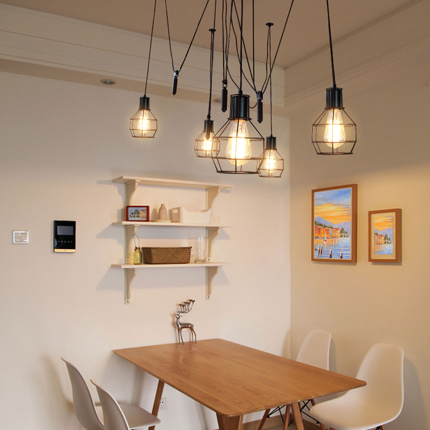 Cosmo Casa - Hanglamp - 5 lampenkappen - Metaal - Zwart - Meshkap