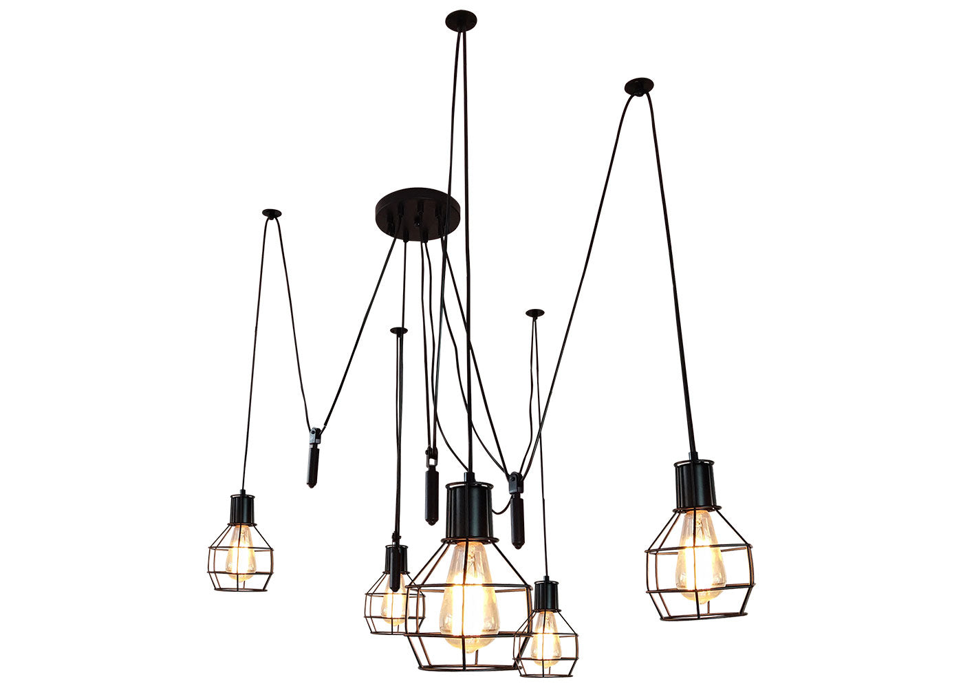Cosmo Casa - Hanglamp - 5 lampenkappen - Metaal - Zwart - Meshkap