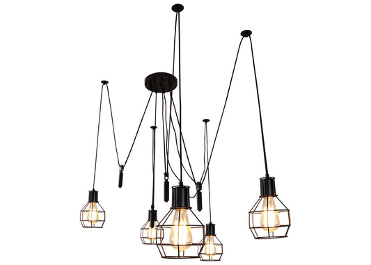 Cosmo Casa - Hanglamp - 5 lampenkappen - Metaal - Zwart - Meshkap