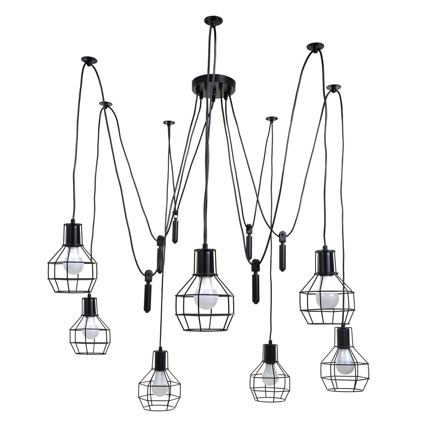 Cosmo Casa - Hanglamp - 7 lampenkappen - Metaal - Zwart - Meshkap