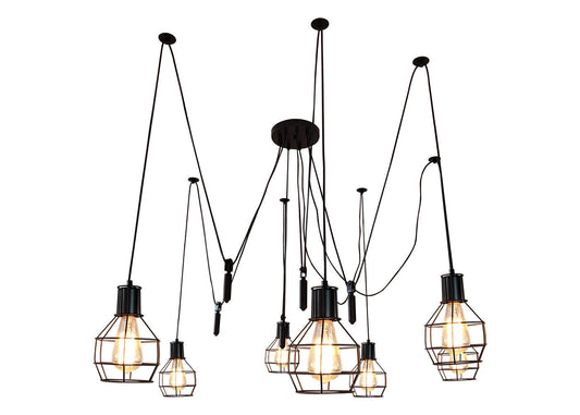 Cosmo Casa - Hanglamp - 7 lampenkappen - Metaal - Zwart - Meshkap
