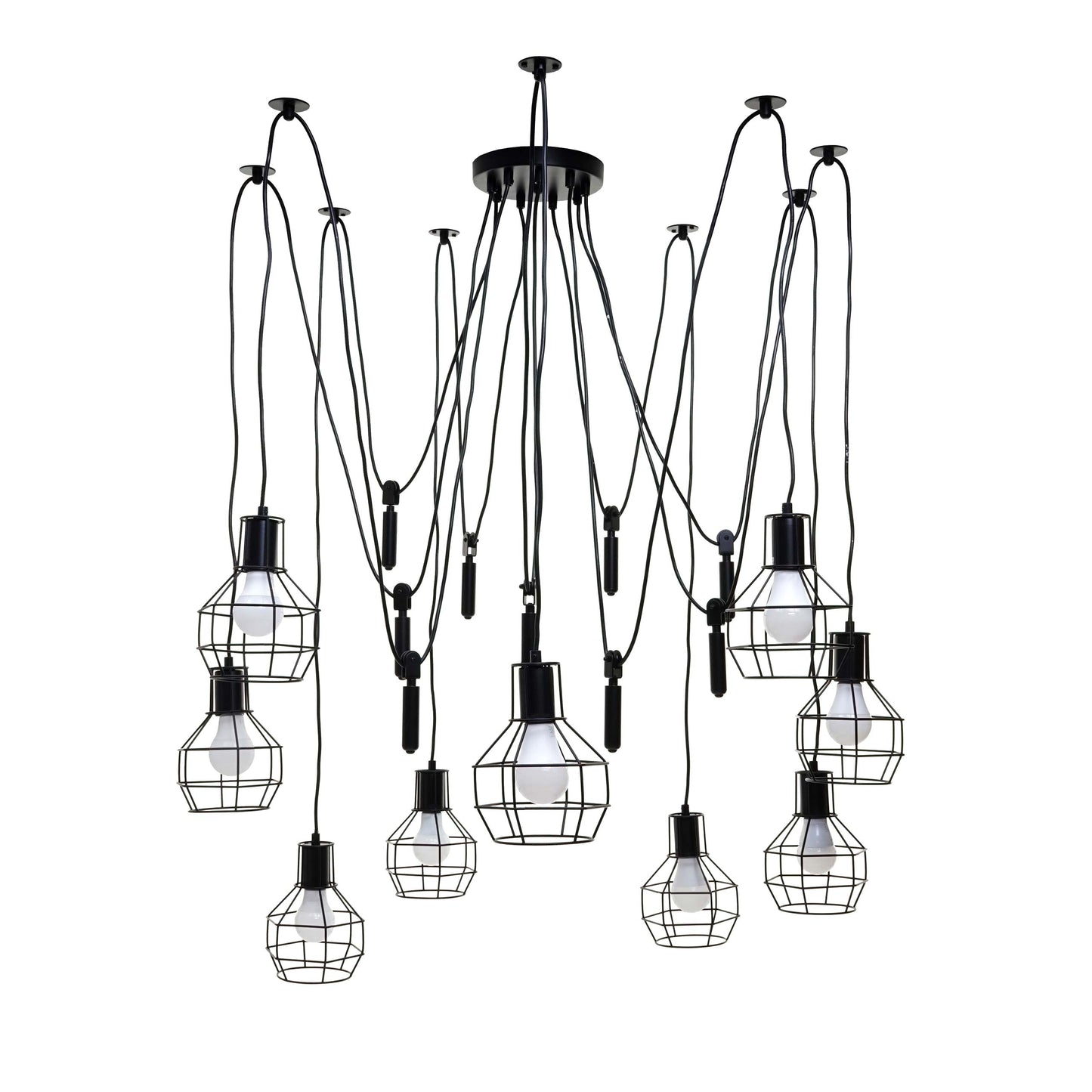 Cosmo Casa - Hanglamp - 9 lampenkappen - Metaal - Zwart - Meshkap