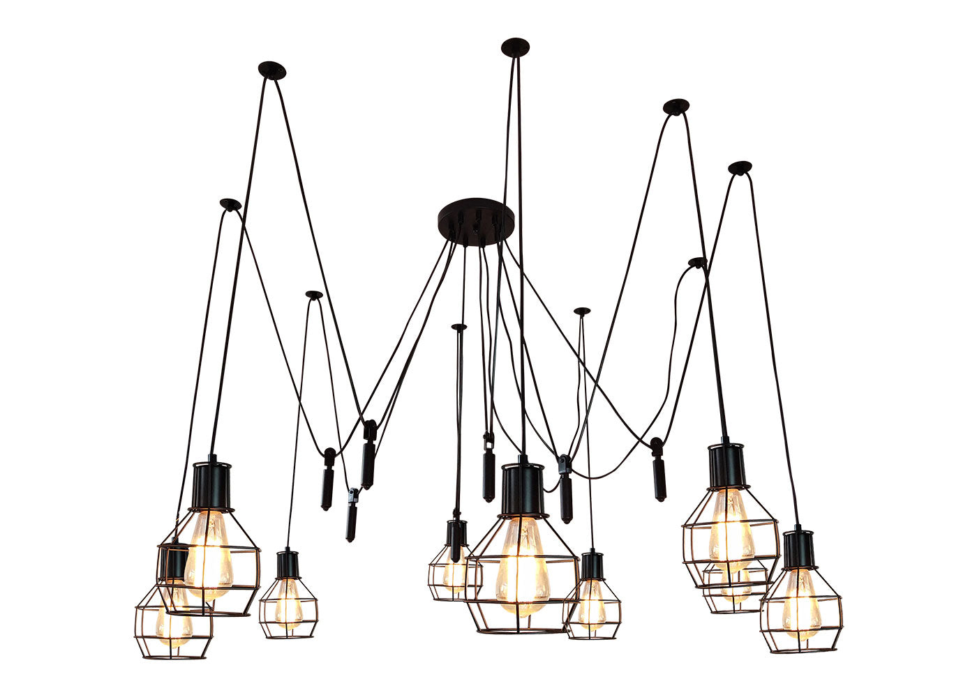Cosmo Casa - Hanglamp - 9 lampenkappen - Metaal - Zwart - Meshkap