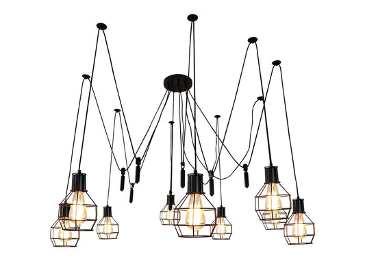Cosmo Casa - Hanglamp - 9 lampenkappen - Metaal - Zwart - Meshkap
