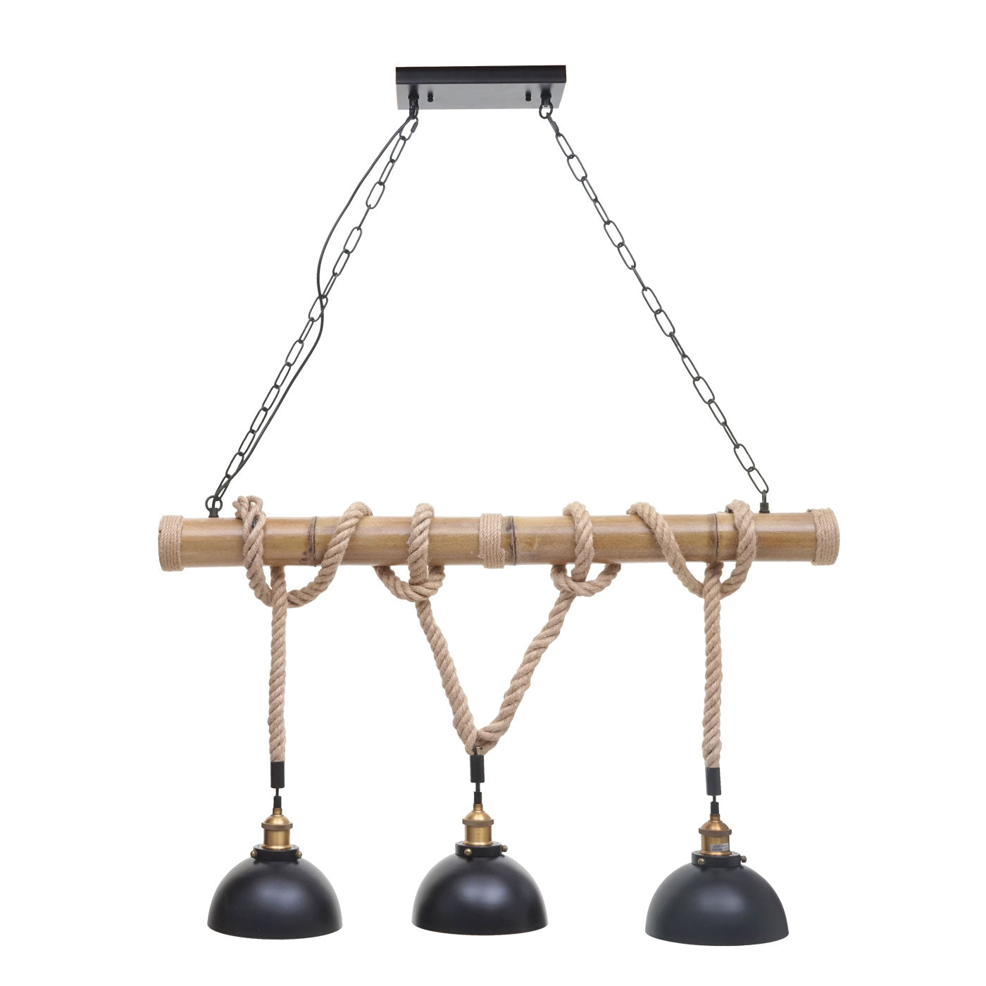 Cosmo Casa - Hanglamp - Vintage - Bamboe & Metaal - Zwart - 3 koepellampenkappen