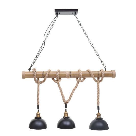 Cosmo Casa - Hanglamp - Vintage - Bamboe & Metaal - Zwart - 3 koepellampenkappen