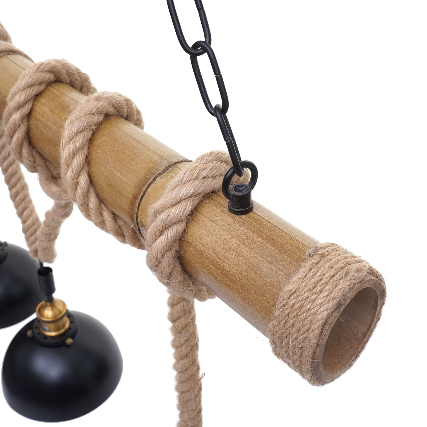 Cosmo Casa - Hanglamp - Vintage - Bamboe & Metaal - Zwart - 3 koepellampenkappen