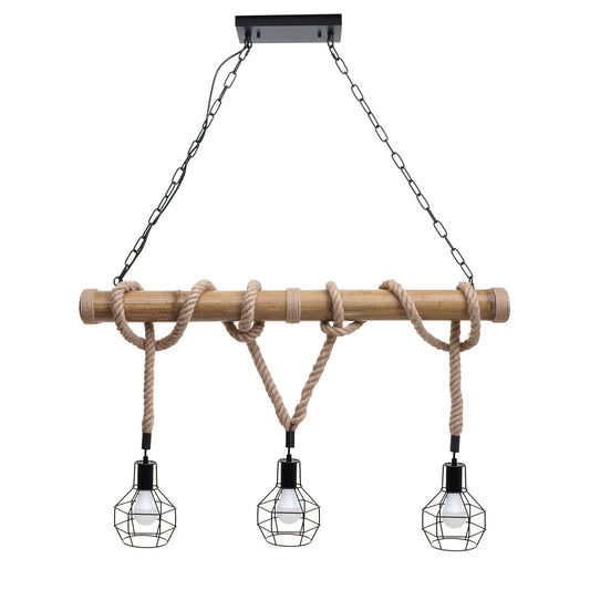 Cosmo Casa - Hanglamp - 3 lampenkappen - Bamboe en metaal - Zwart - Traliewerk